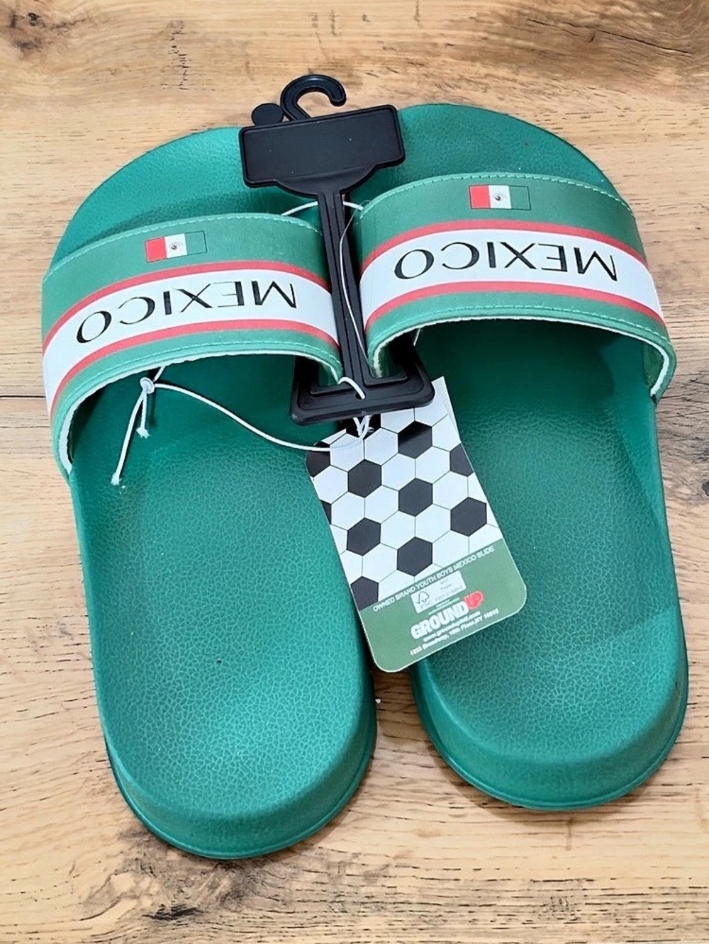 NWT Ground Up Youth Boys Mexico Slide Sandals Green & White US 4/5